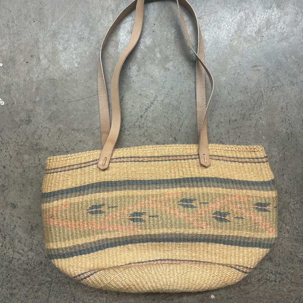 Free People Tan and Gray Woven Tote